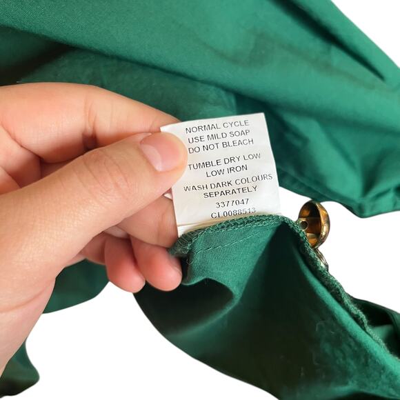 eShakti Shawl Collar Surplice Poplin Dress Emerald Green Mini Pleated Oz Size L - Picture 12 of 13
